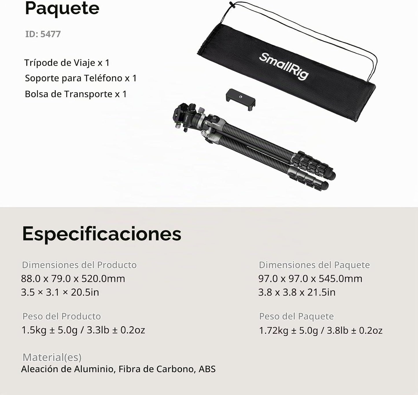 SmallRig Trípode de viaje portátil de 63 pulgadas para iPhone y cám...
