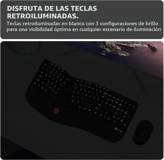 X9 Performance Teclado Inalámbrico Ergonómico con Trackball - Recar...