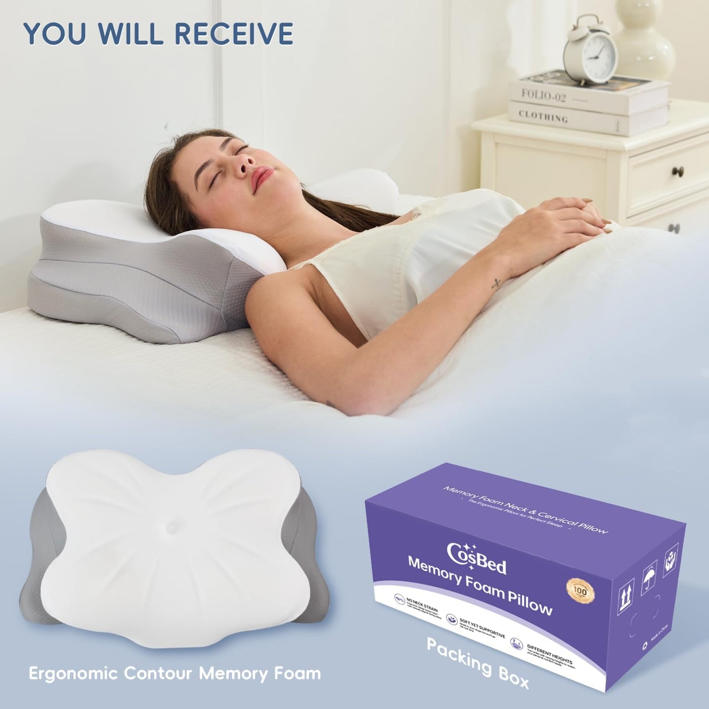 CosBed Almohada cervical para el cuello, almohada de espuma viscoel...