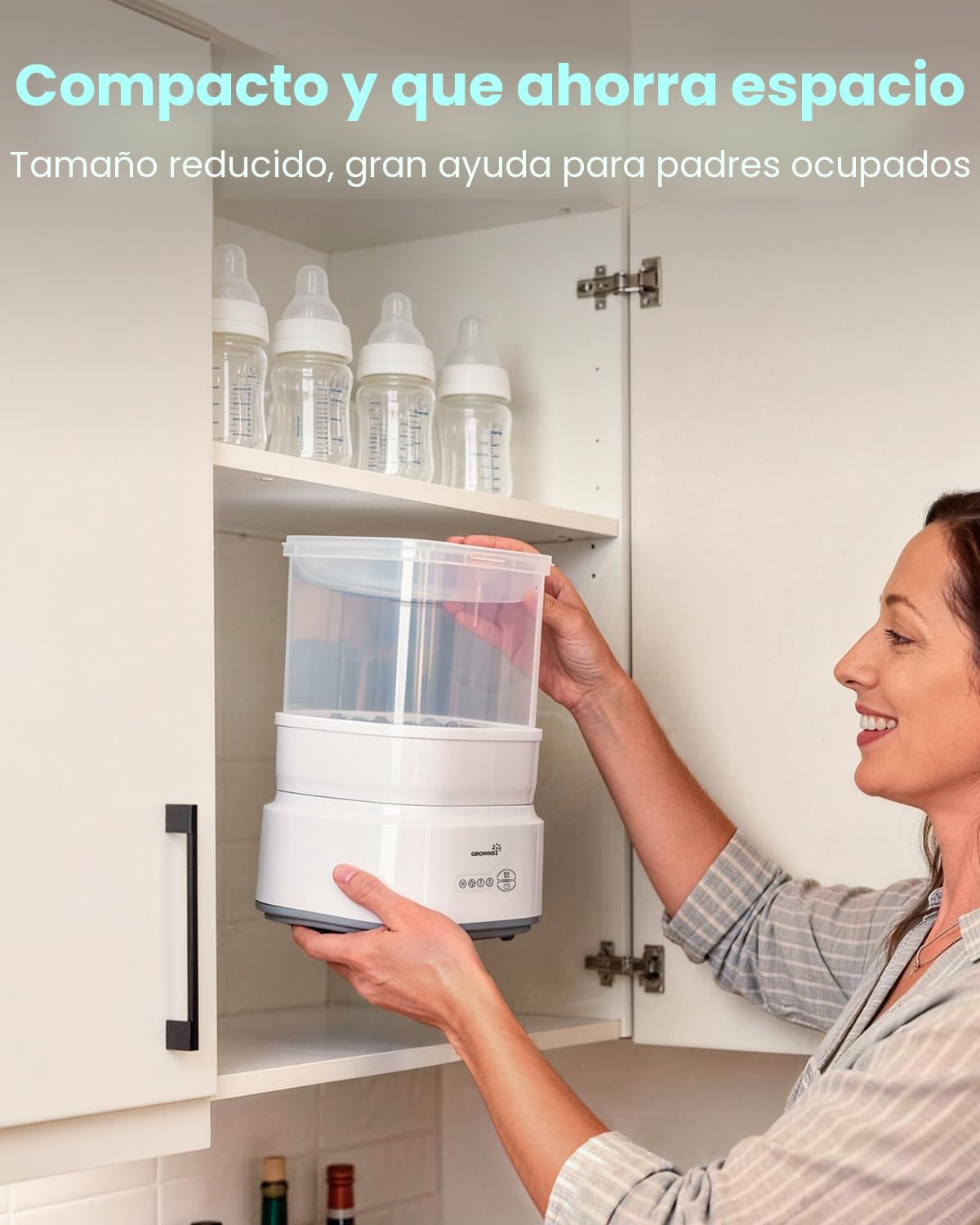 Grownsy Esterilizador y secador compacto para biberones con desinfe...