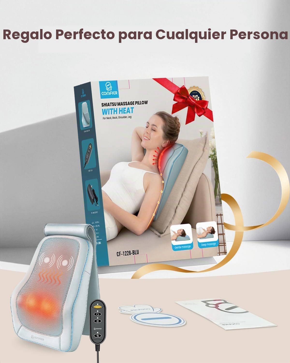 Masajeador de espalda Shiatsu COMFIER con calor y vibración, masaje...