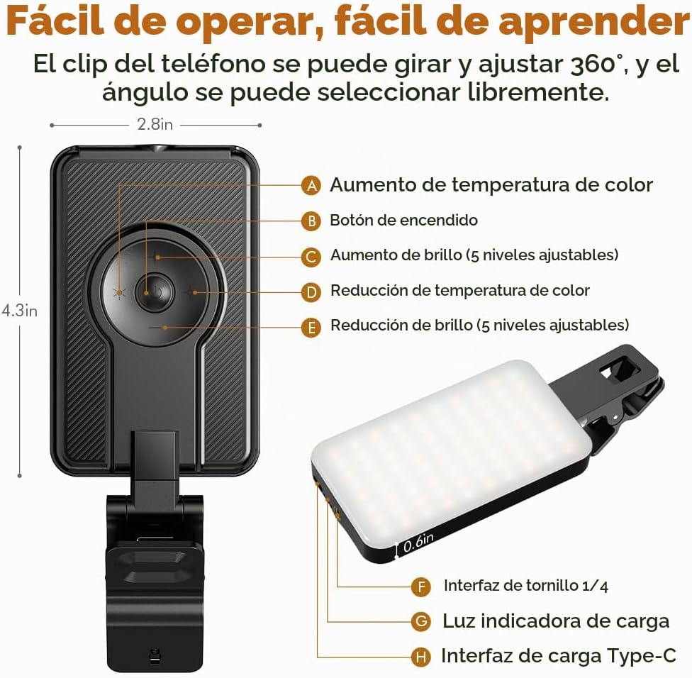 Luz para selfie para iPhone, luz portátil con clip, anillo de luz L...