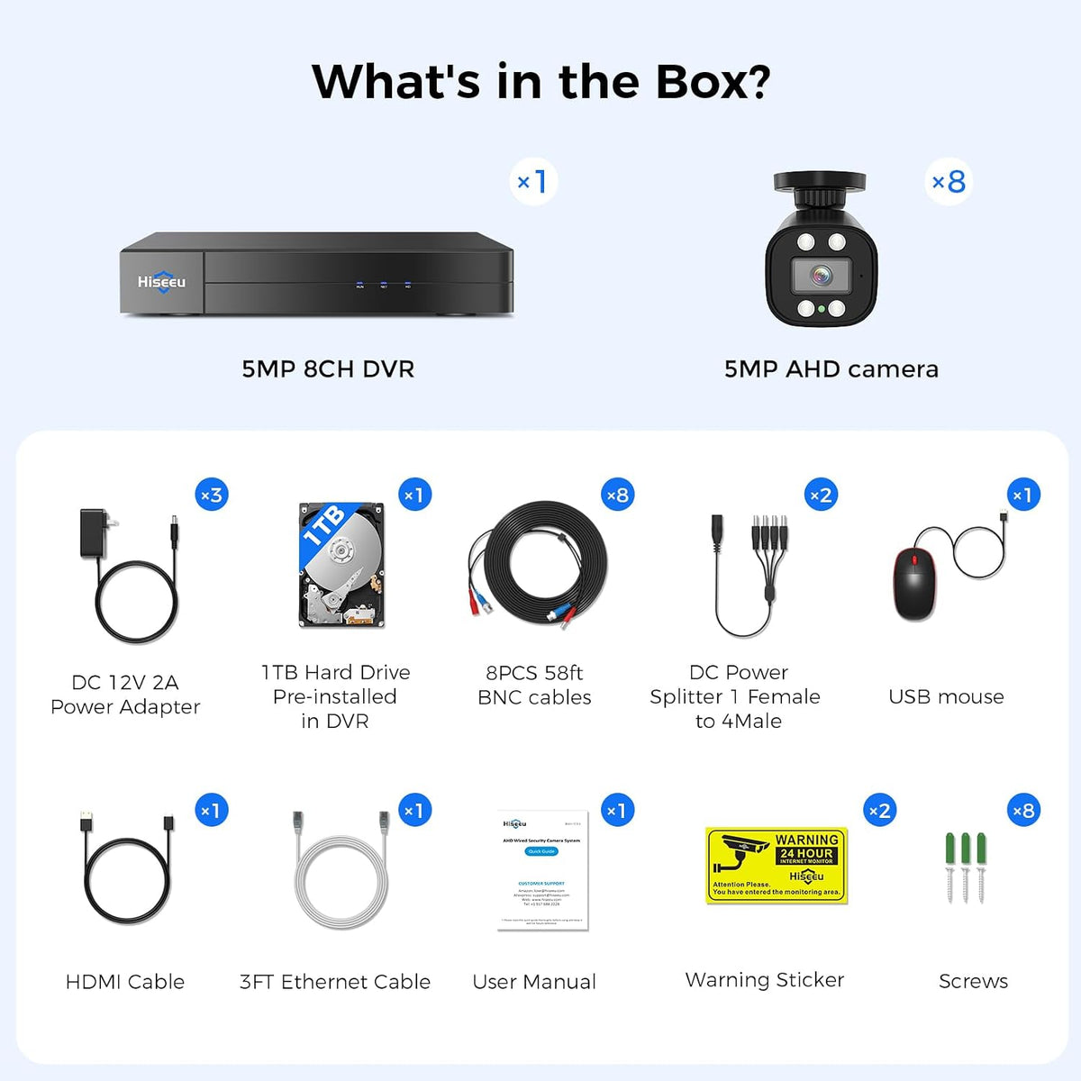 Hiseeu Sistema de cámara de seguridad para exteriores con cable 3K...