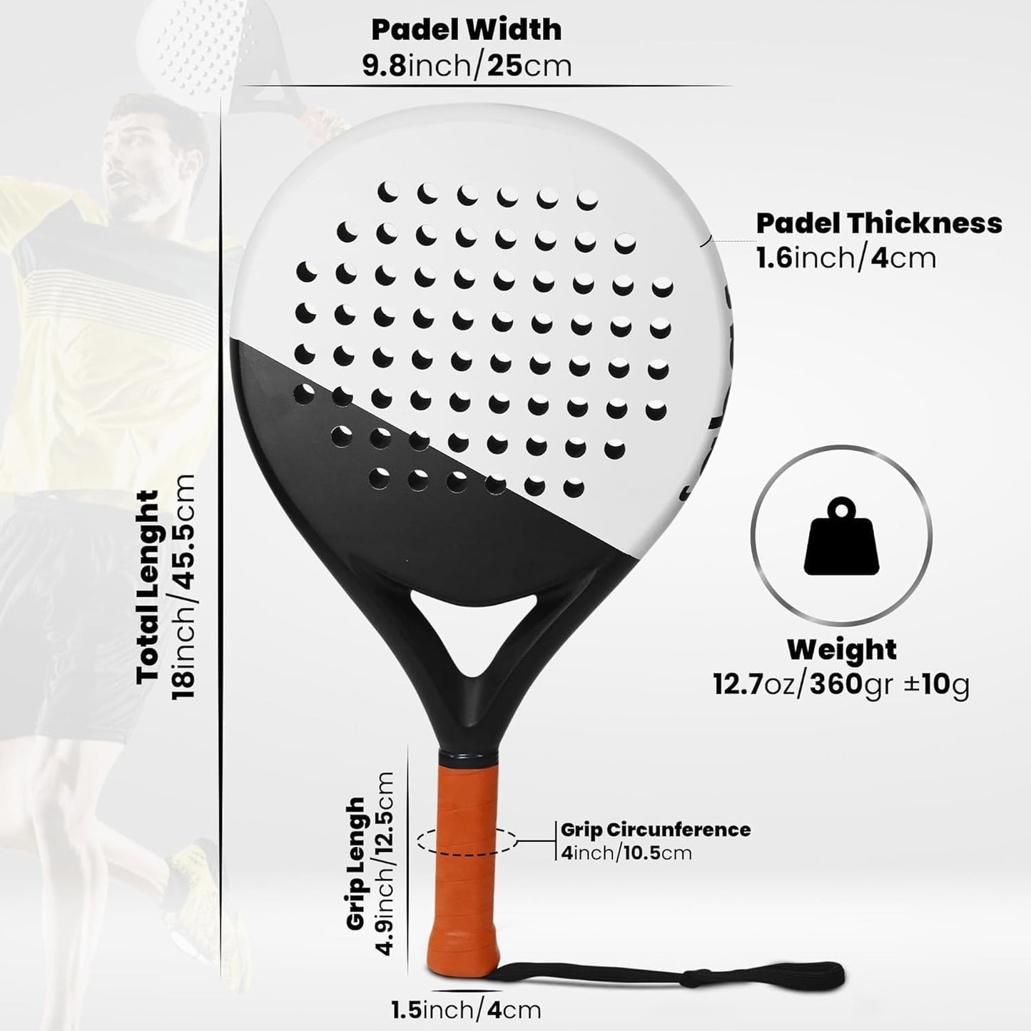 LAPAT Raqueta de pádel con bolsa de cubierta, superficie de carbono...