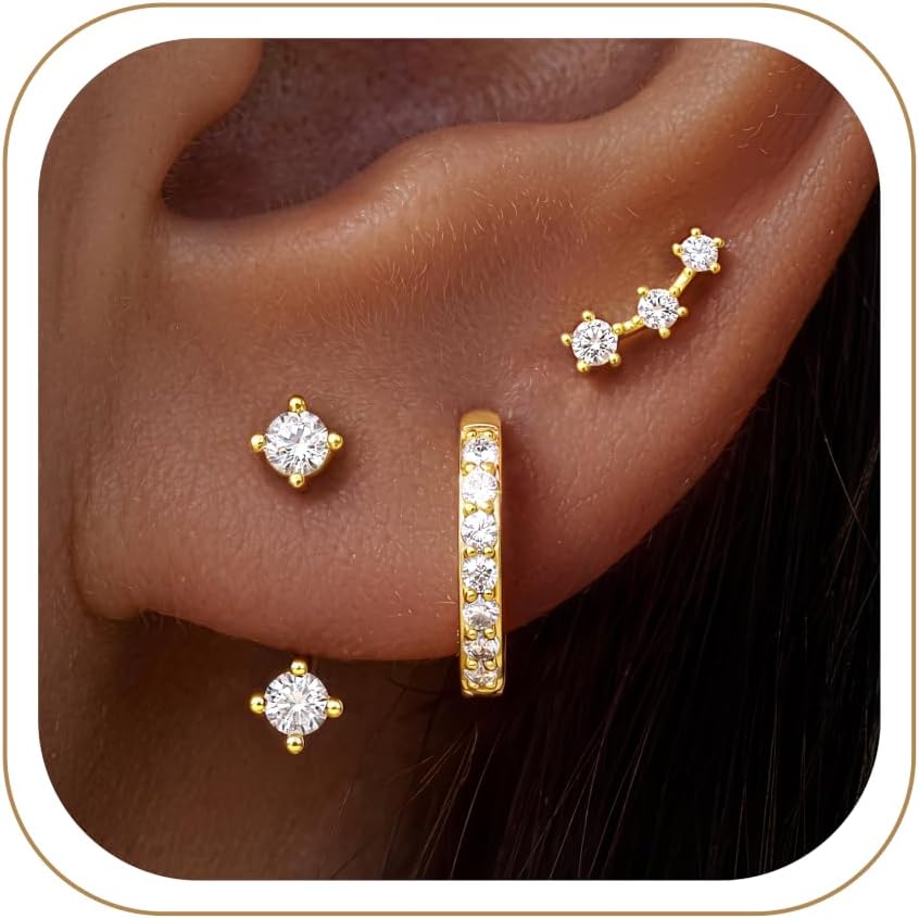 Aretes pequeños de moda en pila para mujer, juego de 3 pares de are...