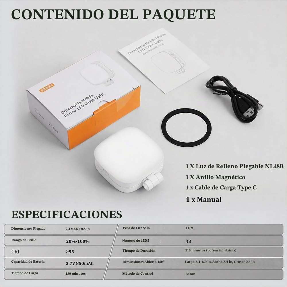 Luz magnética para selfie compatible con MagSafe, luz LED plegable...