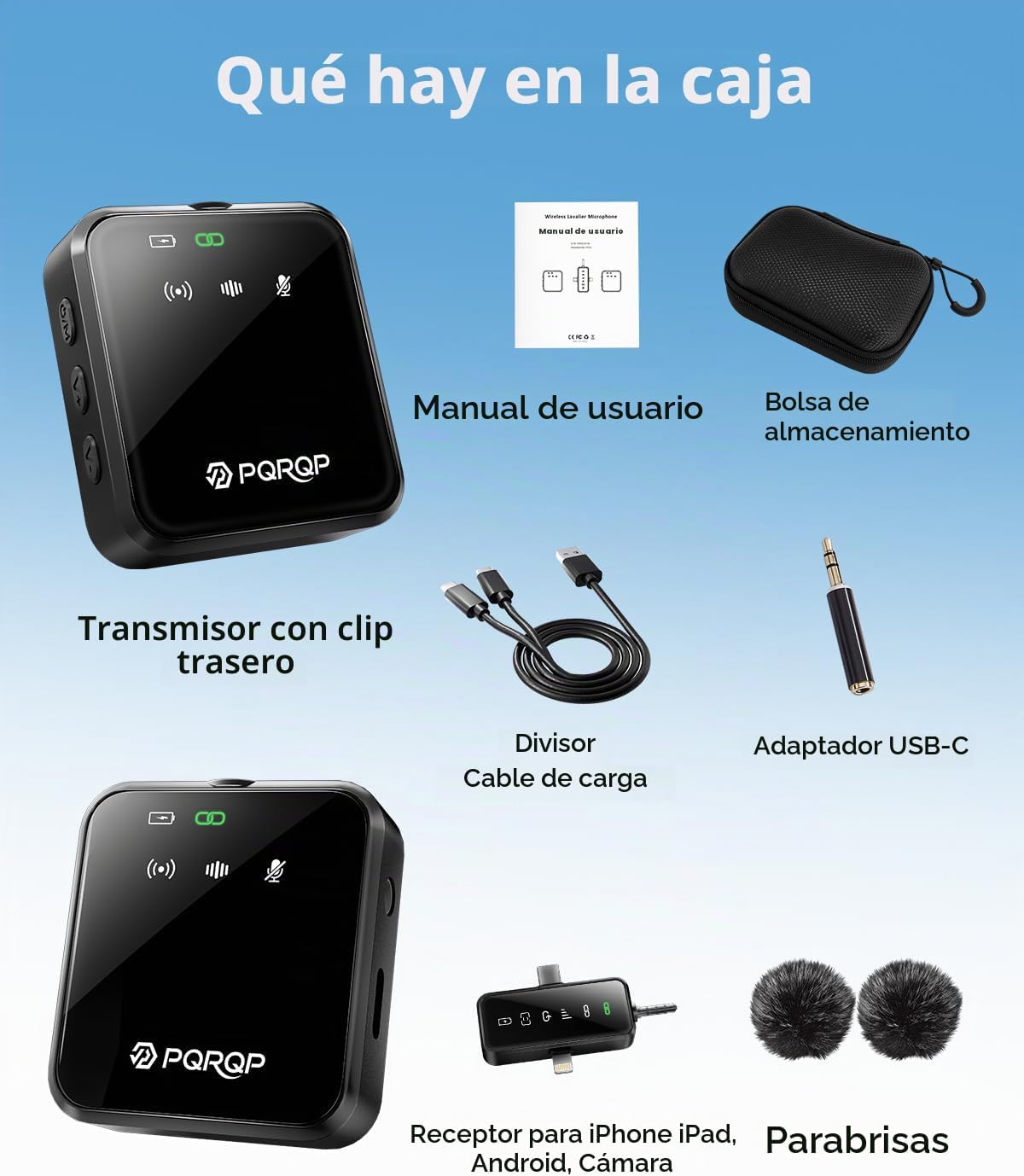 PQRQP Mini micrófono inalámbrico 3 en 1 para iPhone, Android, cámar...