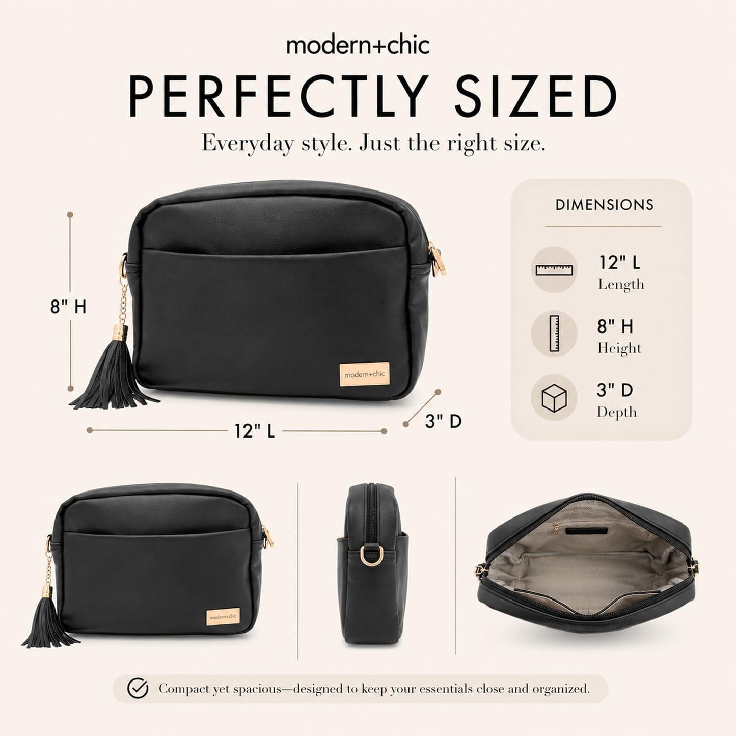 Modern+Chic Bolso cruzado Alice: bolso de cuero vegano con amplios...