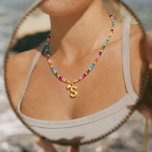 LOVEZORA Collar con inicial para mujer, collares de cuentas de colo...