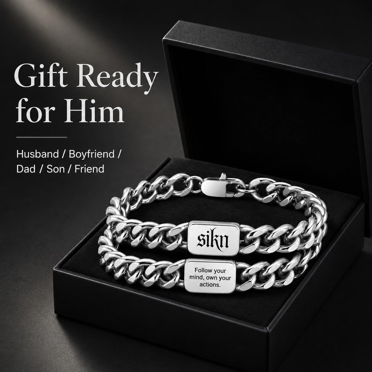 sikn Pulsera inspiradora de eslabones cubanos de acero inoxidable p...