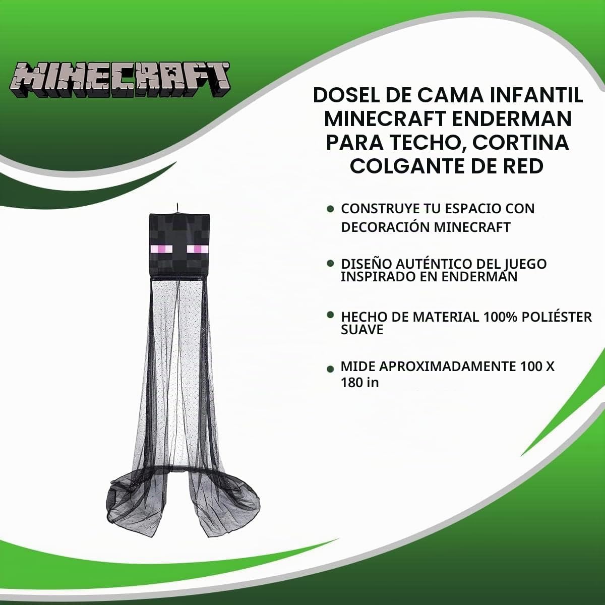 Ukonic Minecraft Enderman - Cortinas de techo para cama de niños, c...