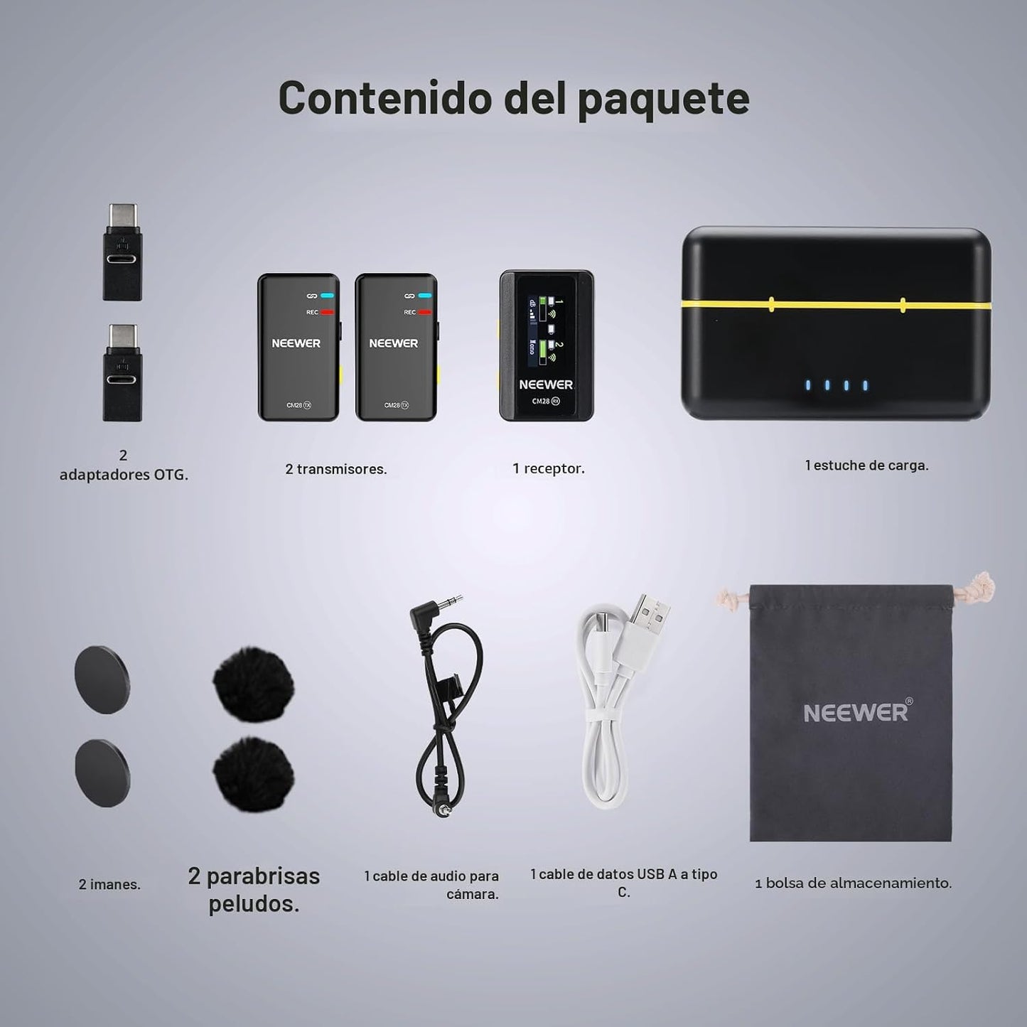 NEEWER CM28 Micrófono Lavalier inalámbrico, micrófono Lav con cance...