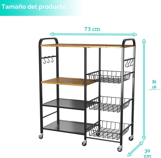 HapiRm - Carrito rodante de cocina con microondas de 4 niveles - So...