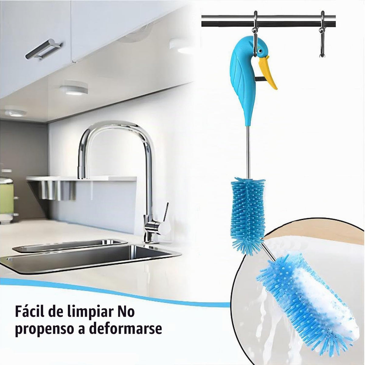 Qinwuwu Cepillo limpiador de botellas de silicona semiautomático pa...