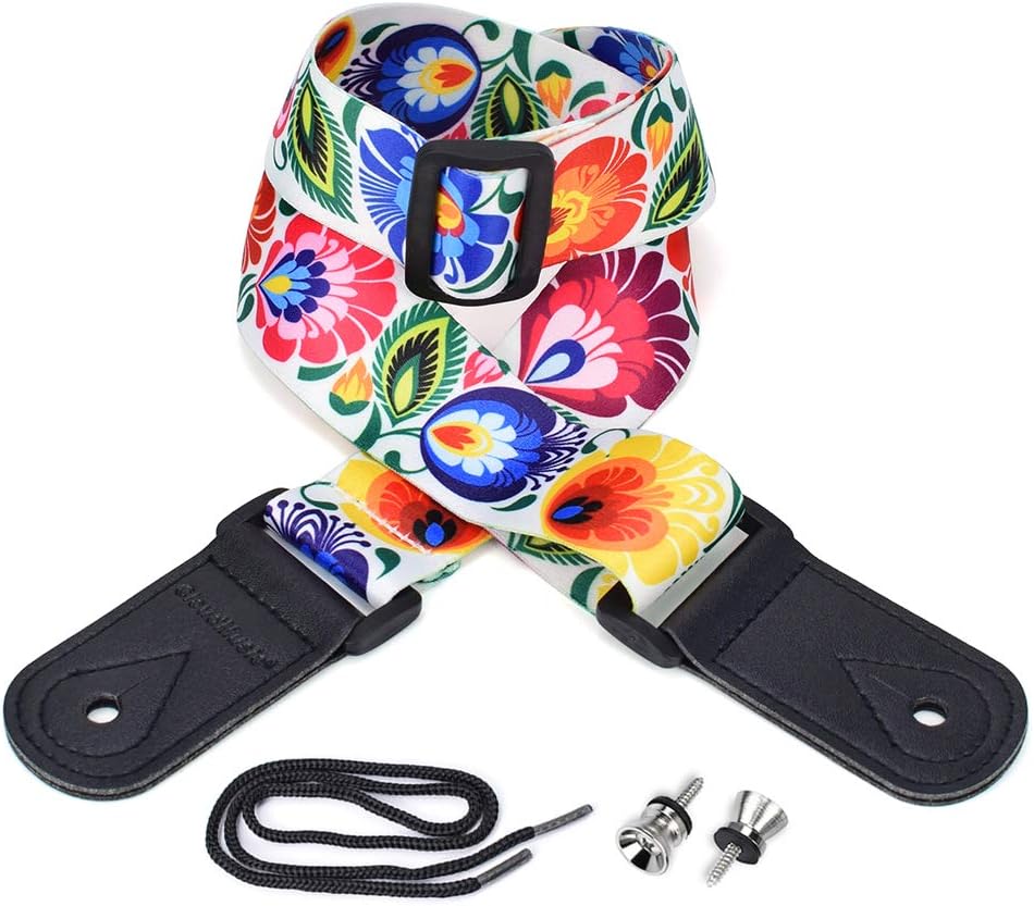 CLOUDMUSIC Correa de ukelele flores de pavo real en blanco | Tenor...