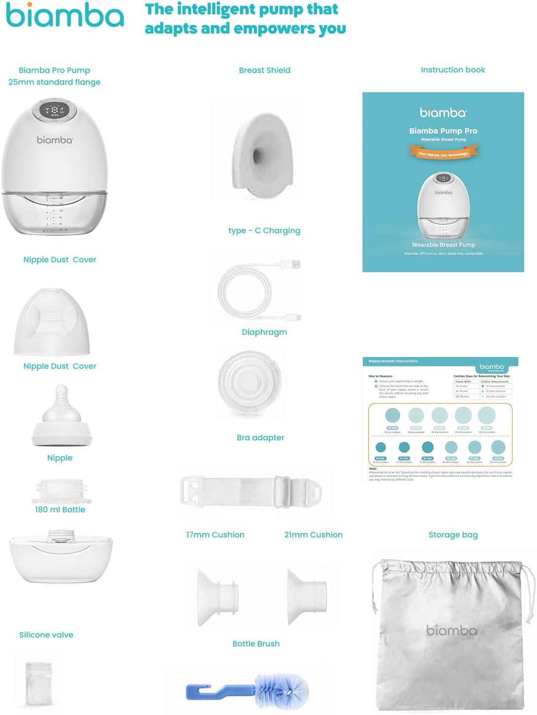 Biamba Pump Pro - Extractor de leche portátil manos libres, bombas...