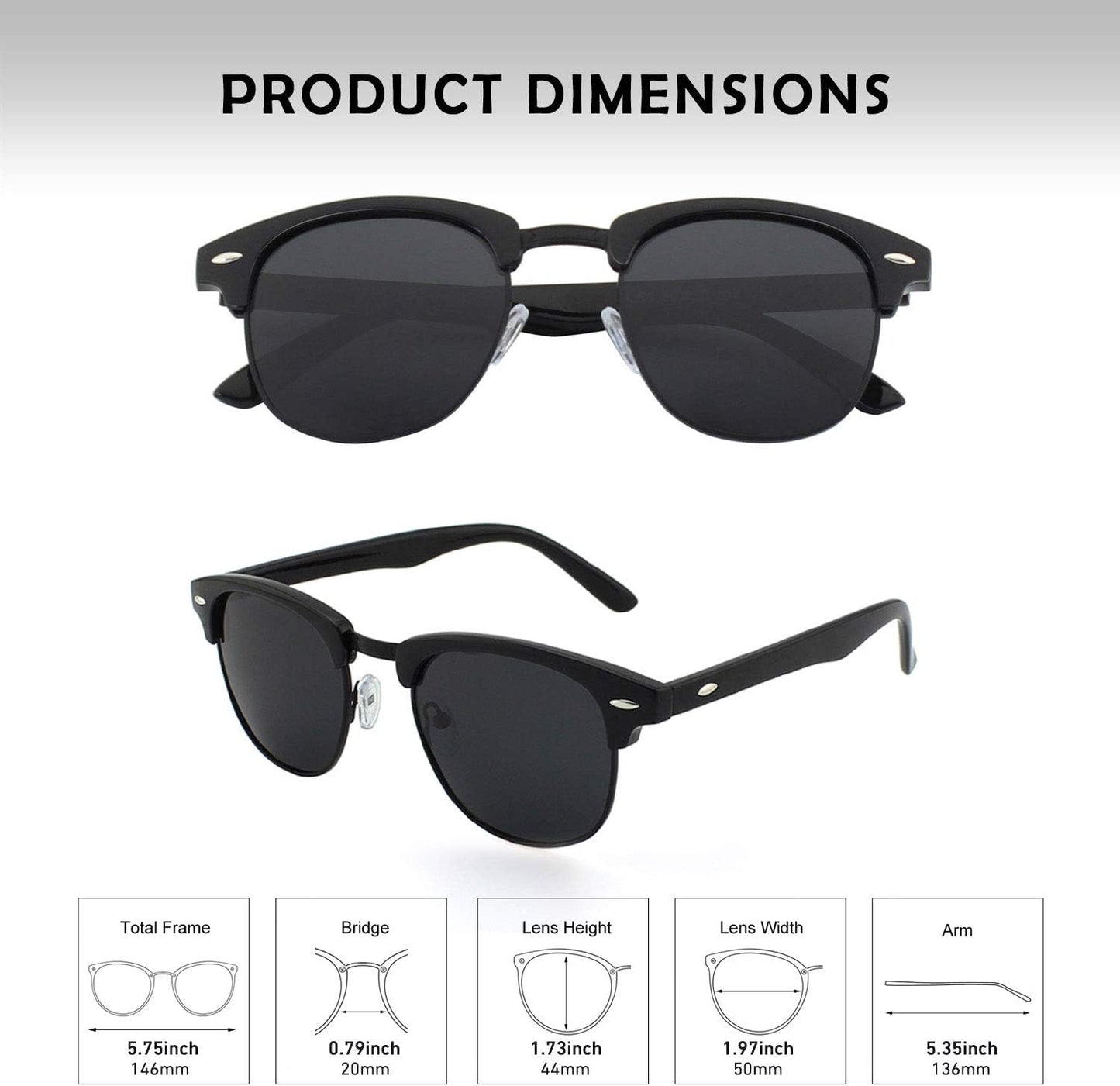 GQUEEN Gafas de sol clásicas con montura de cuerno semi sin borde p...