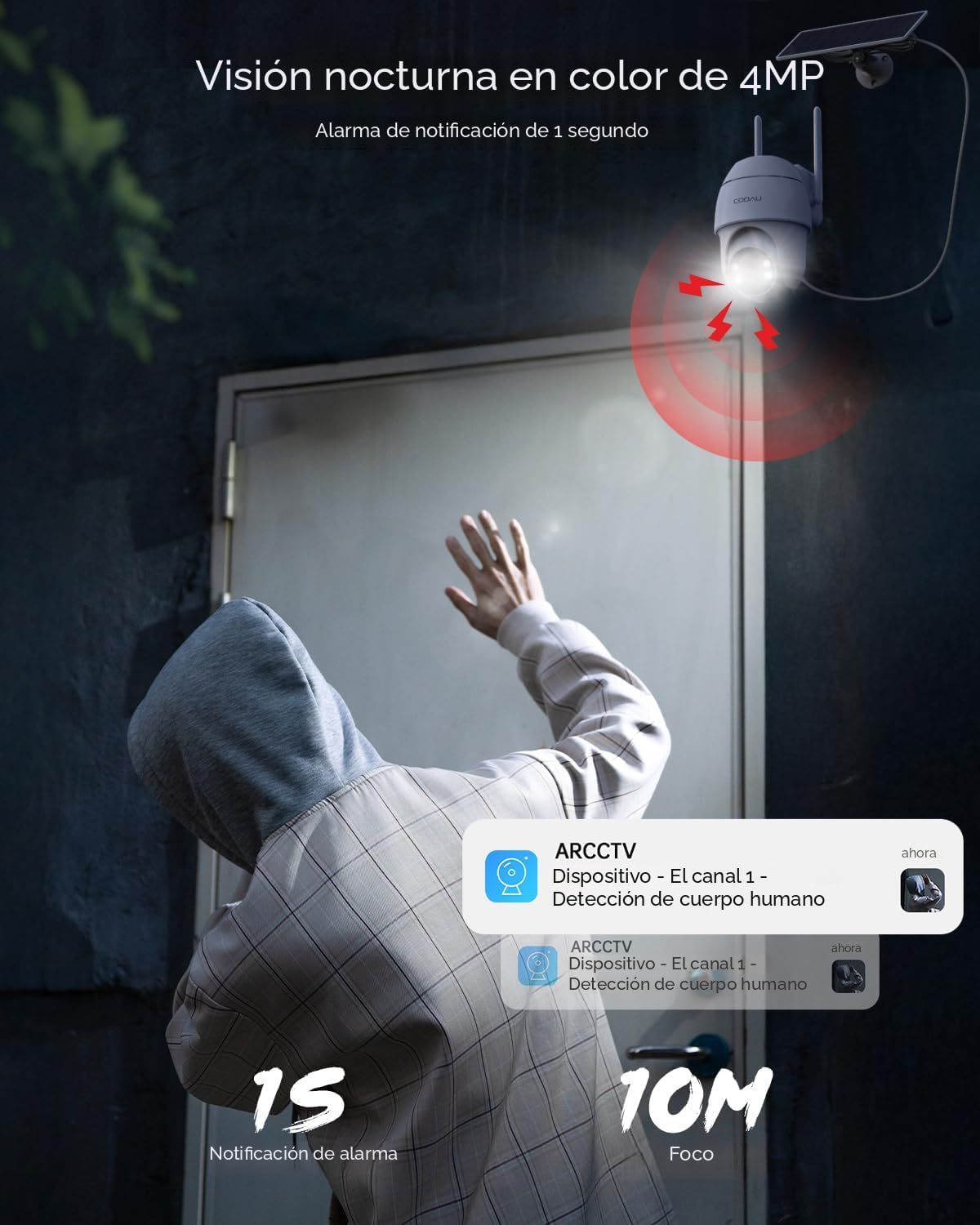 COOAU Cámaras de seguridad solares de 2,5 K\/4 MP inalámbricas para...