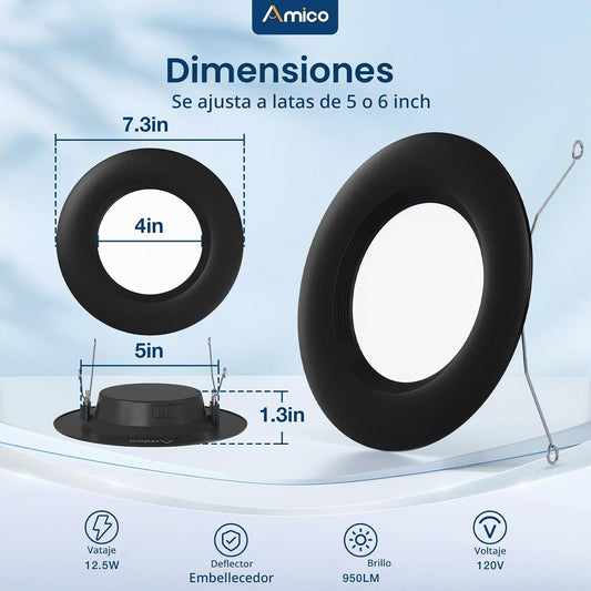 Amico Paquete de 24 unidades de iluminación LED empotrada de 5\/6 p...