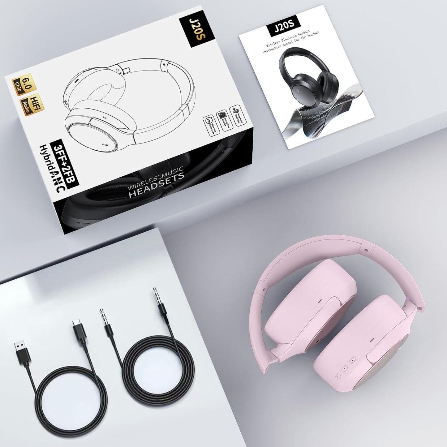 Auriculares inalámbricos ANC híbridos sobre la oreja, tiempo de rep...