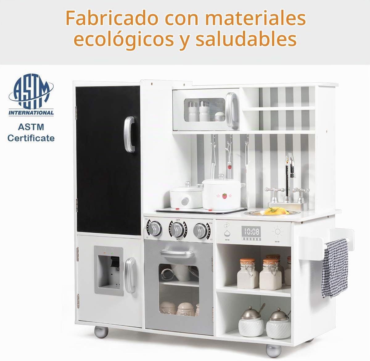 Costzon Juego de cocina de madera para niños, juego de simulación d...