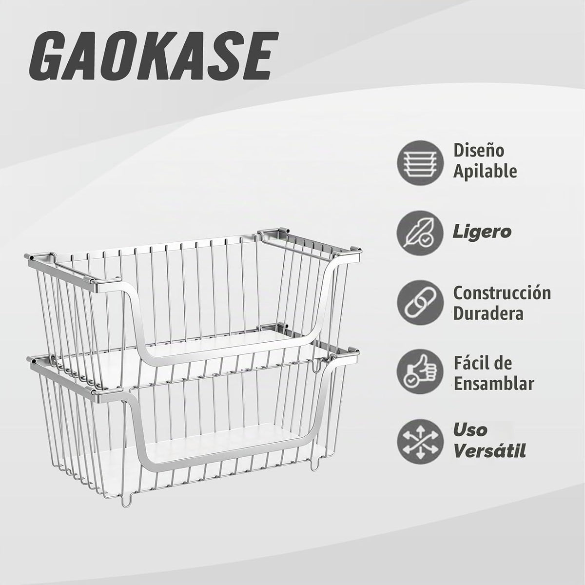 GAOKASE 4 cestas apilables de alambre para organizadores y almacena...