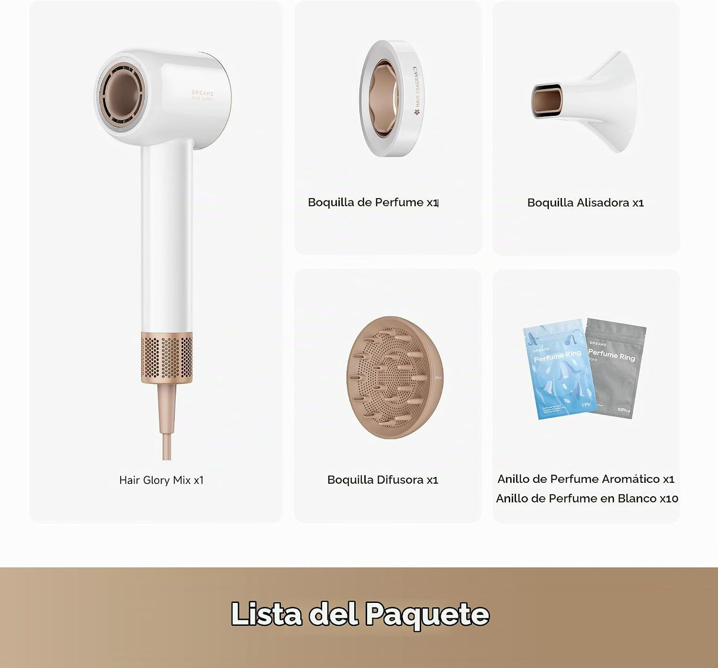 Dreame Glory Mix Secador de pelo de alta velocidad, doble voltaje,...