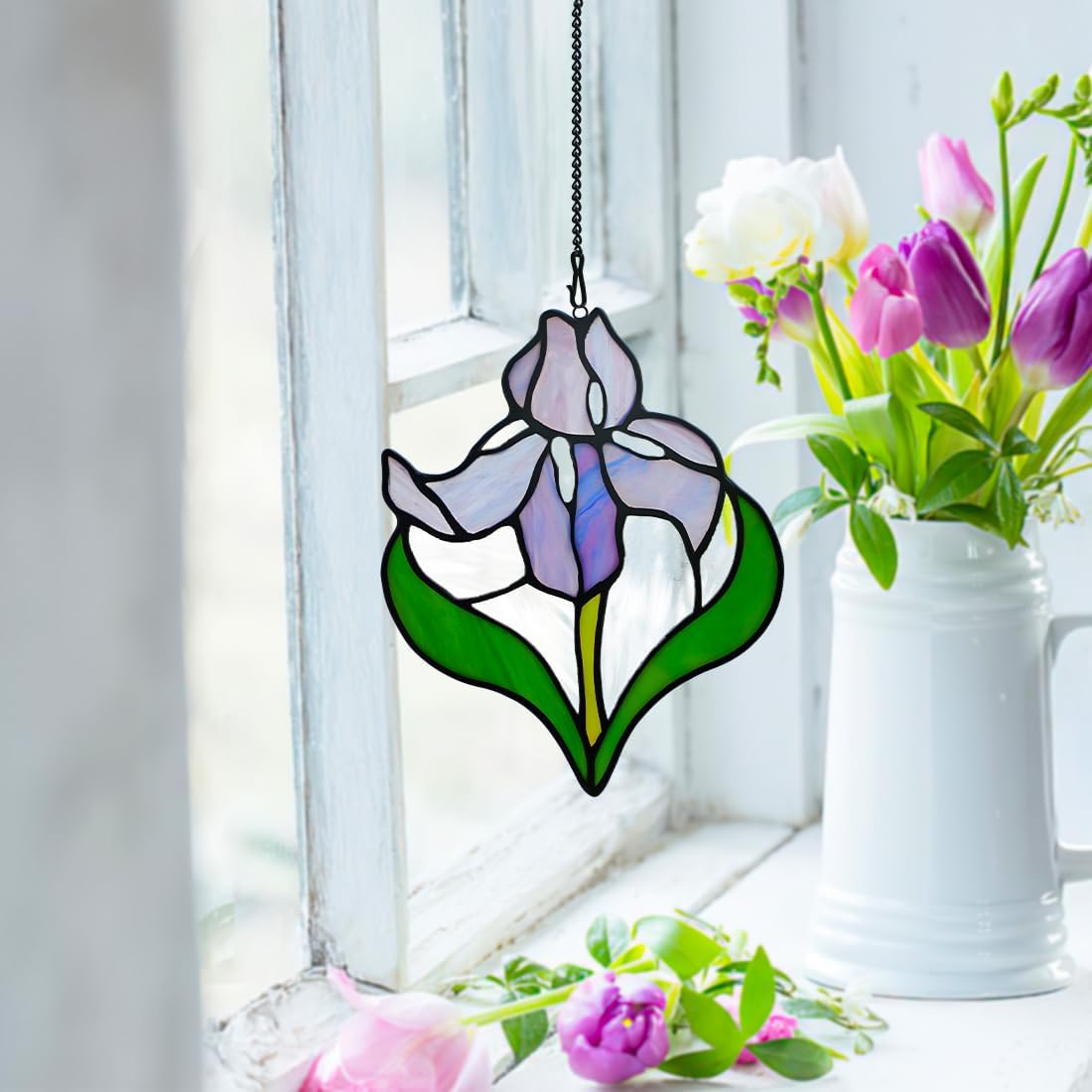 Colgantes de vitral con flores de iris HAOSUM, regalos de flores de...