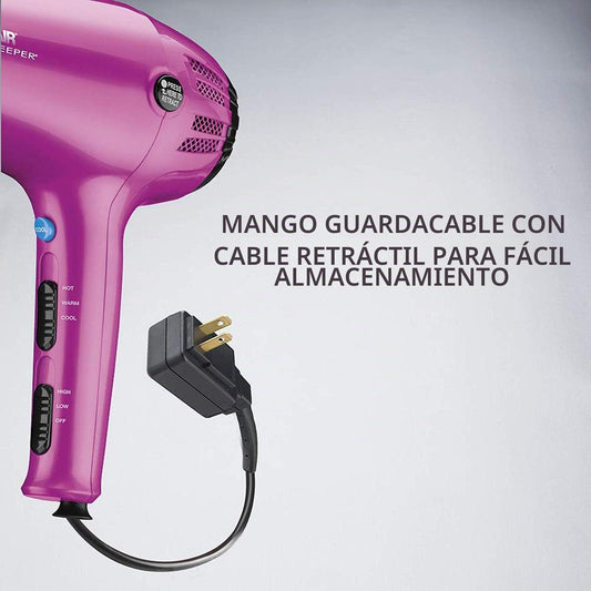 Conair 1875 W cord-keeper secador de pelo con ionizador; Color Rosa...