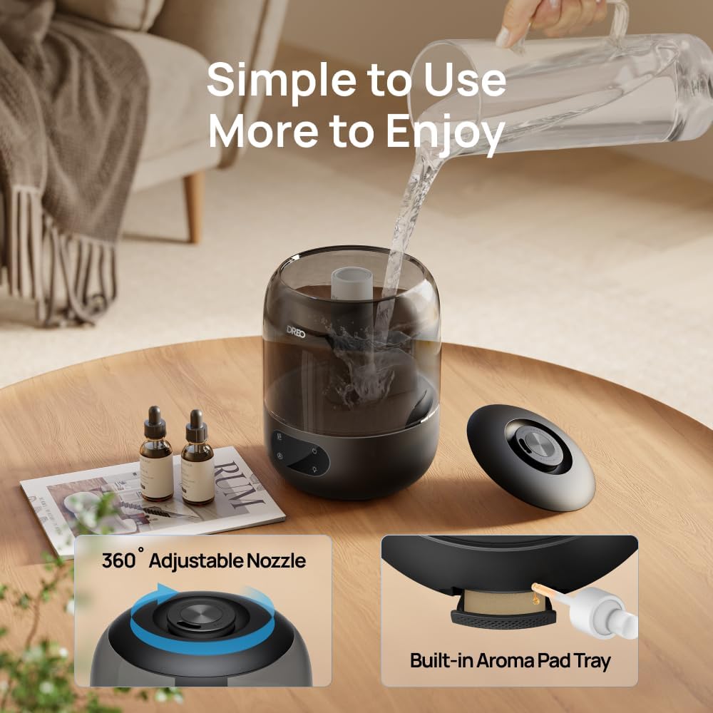 DREO Humidificadores de 3L para dormitorio, tiempo de funcionamient...