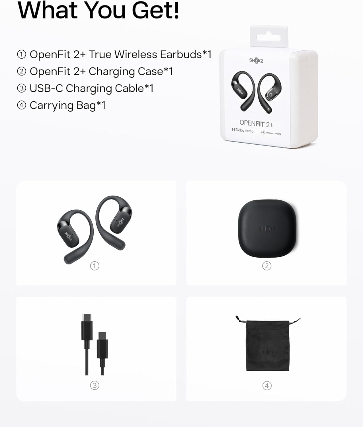 SHOKZ Nuevos auriculares OpenFit 2+ de oreja abierta, habilitados p...