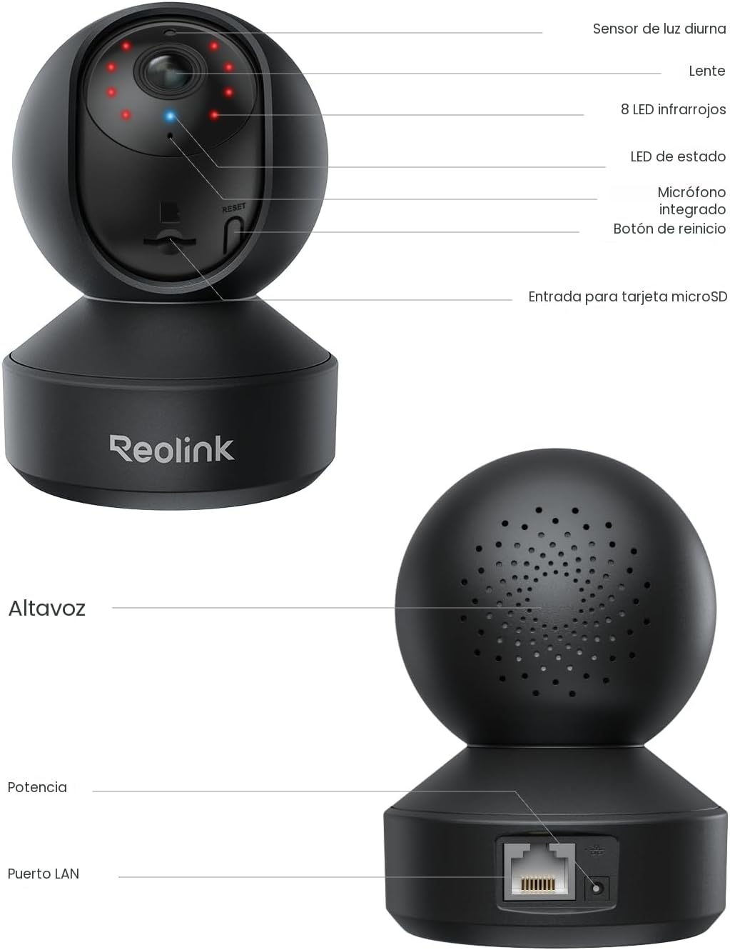 REOLINK E1 Pro (negro) cámara PT de 3K Wi-Fi para interiores para m...