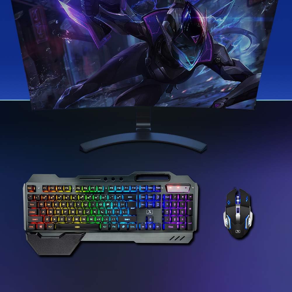Teclado y ratón inalámbricos para juegos, teclado recargable con re...