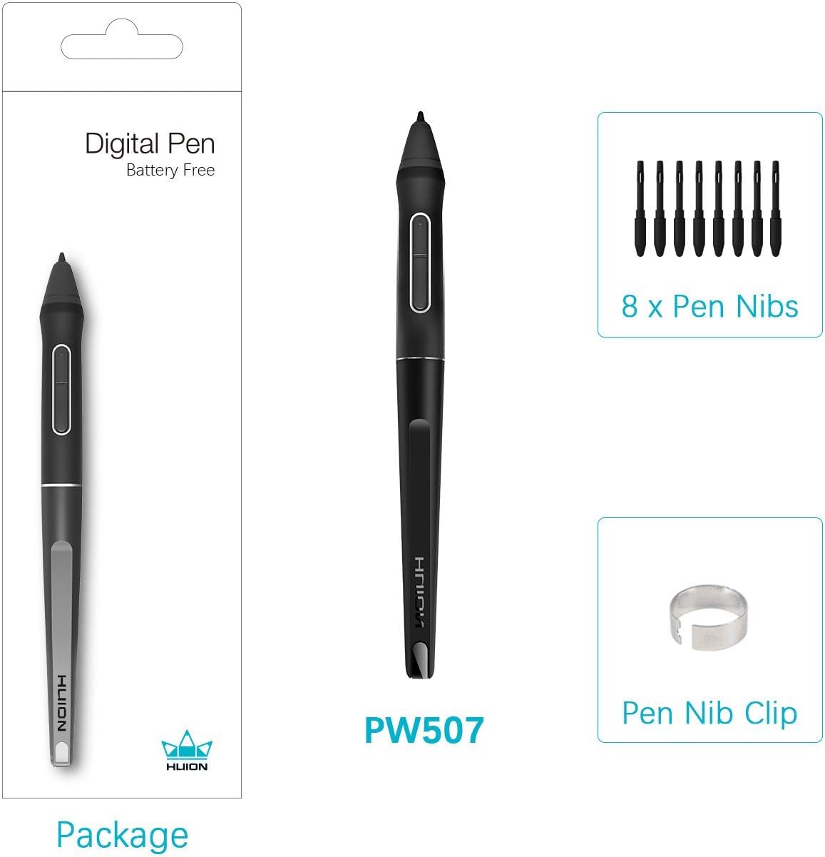 HUION Lápiz óptico sin batería PW507 | Bolígrafo digital de repuest...