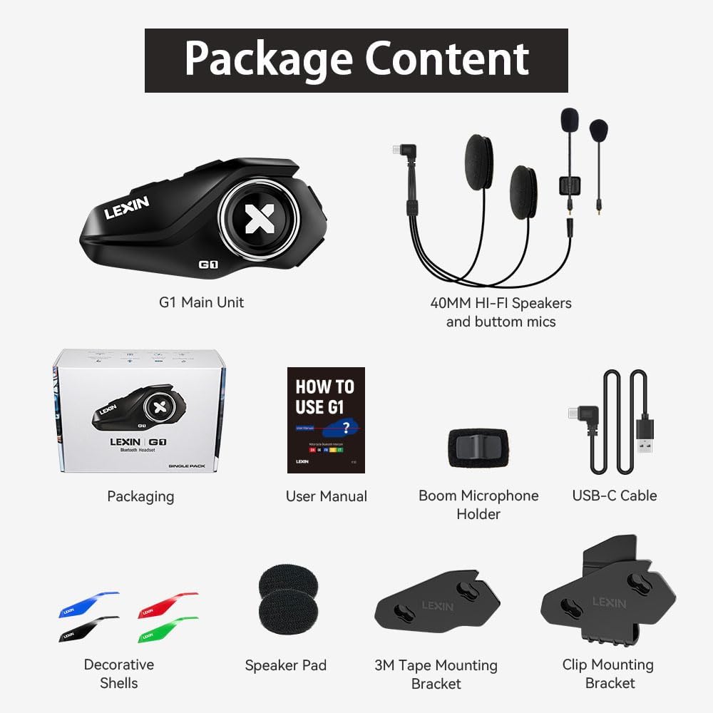 Lexin G1 - Audífonos Bluetooth para motocicleta, altavoces para cas...