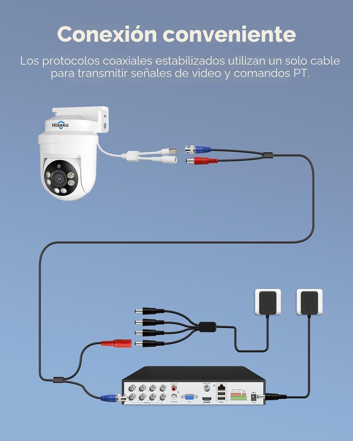Hiseeu - Sistema de cámara de seguridad con cable PTZ de 3K con vis...