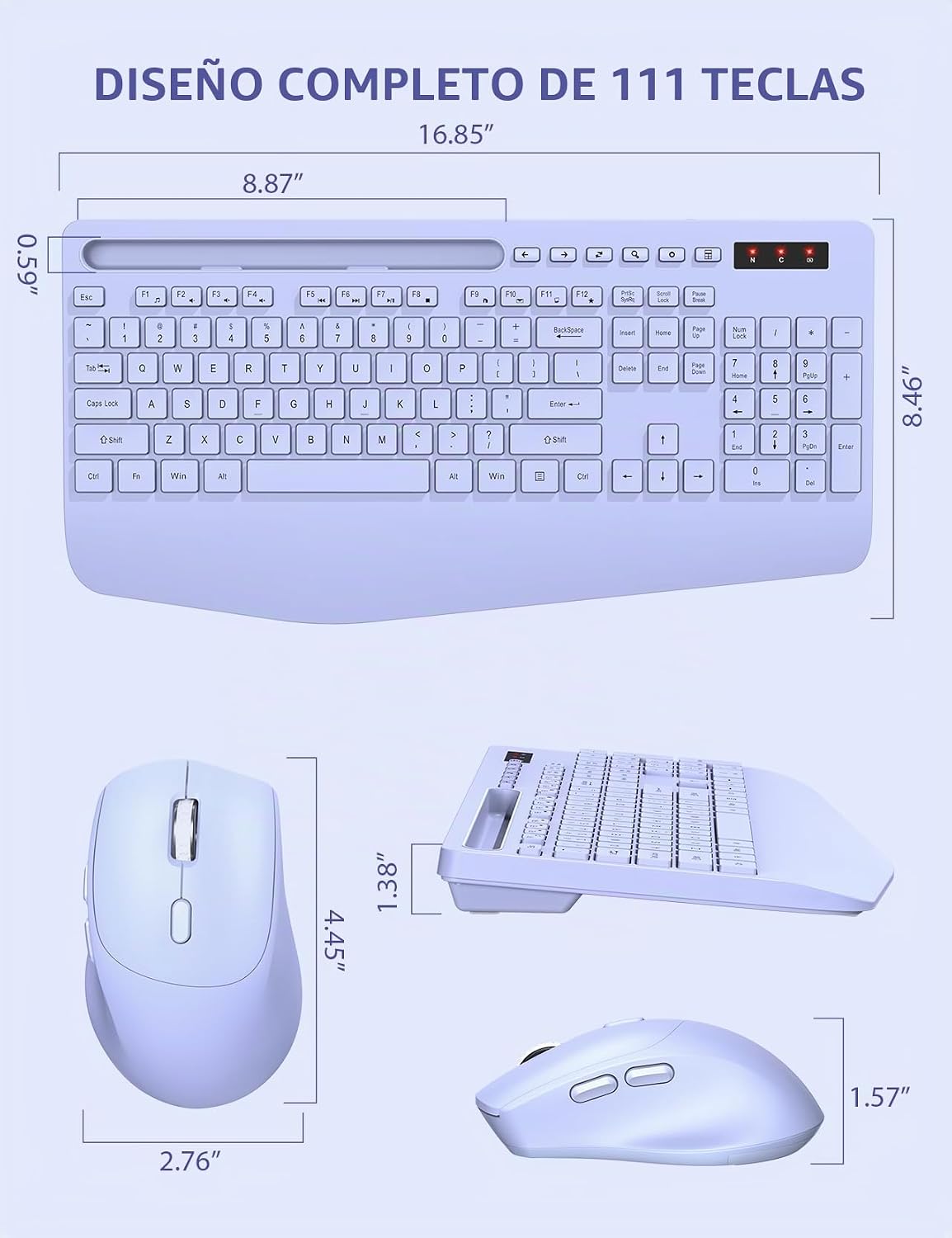 SABLUTE - Combo de teclado y mouse inalámbricos, tamaño completo, r...