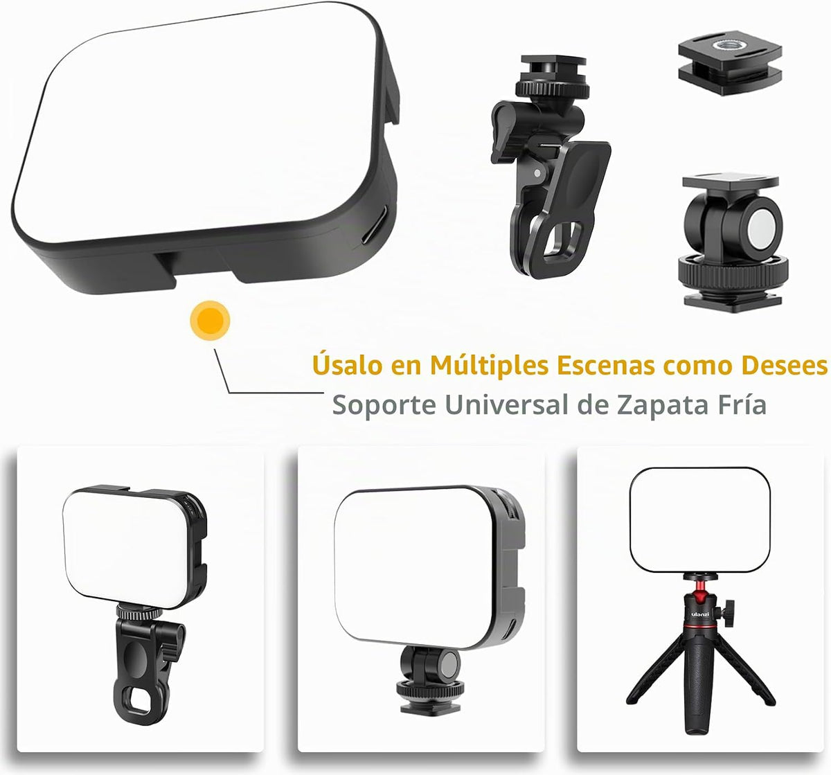 Ulanzi VL100X Luz para Selfie, Panel de Luz LED con Clip para Teléf...