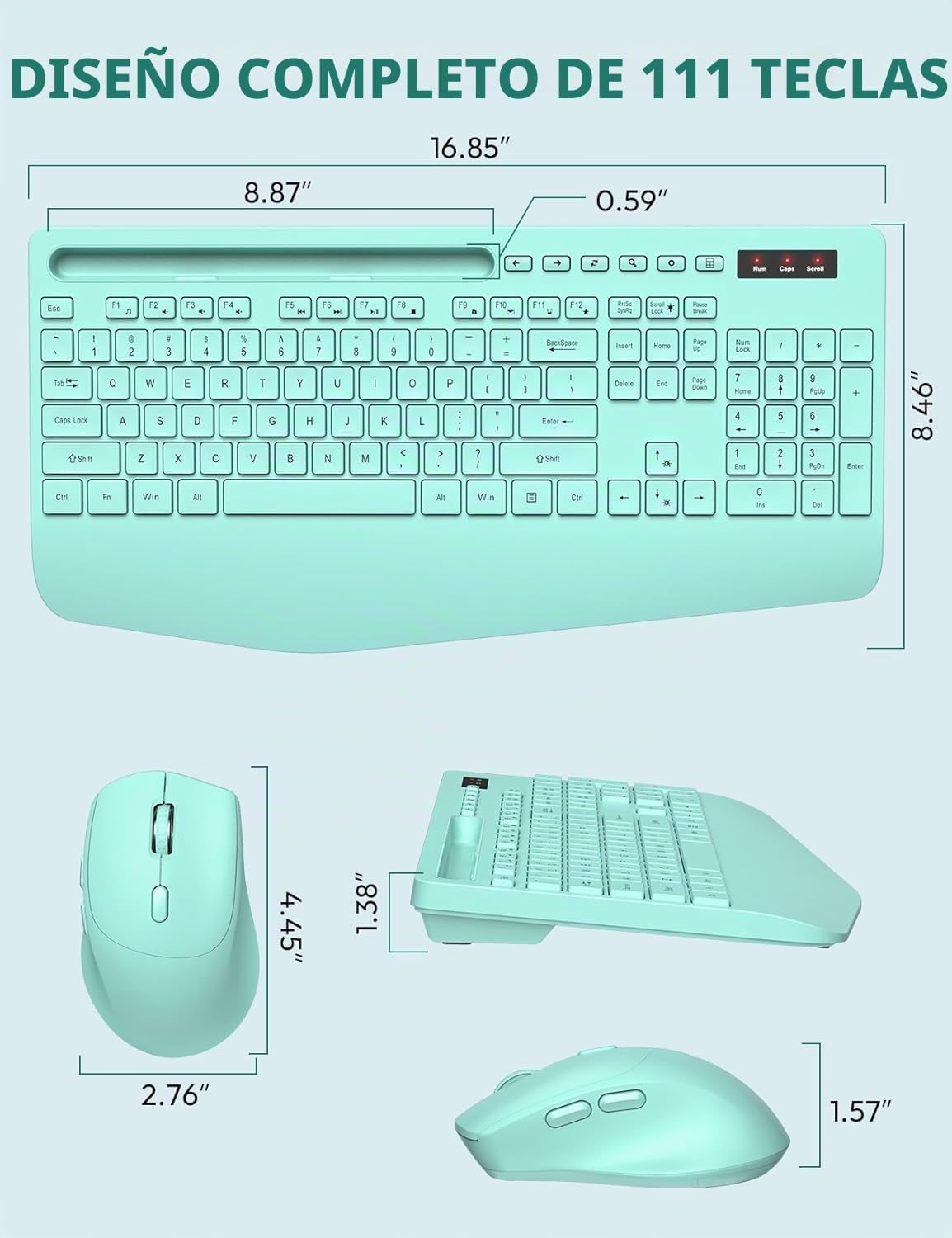 SABLUTE Combo de teclado y mouse inalámbricos, 2.4 GHz, reposamuñec...
