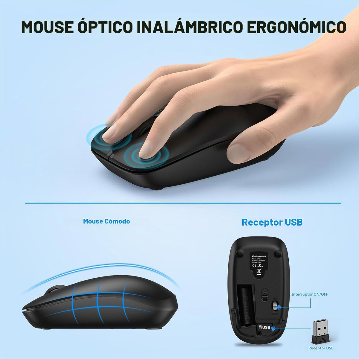 Combo de teclado y ratón inalámbricos, teclado y ratón ergonómicos...