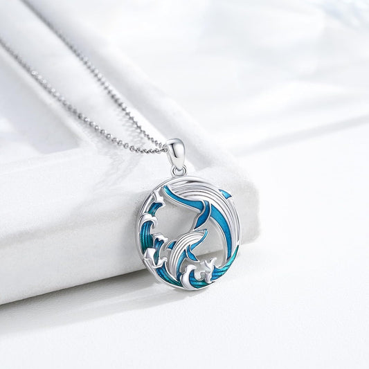 YYmqmq Collar de plata de ley 925 con diseño de animales marinos co...