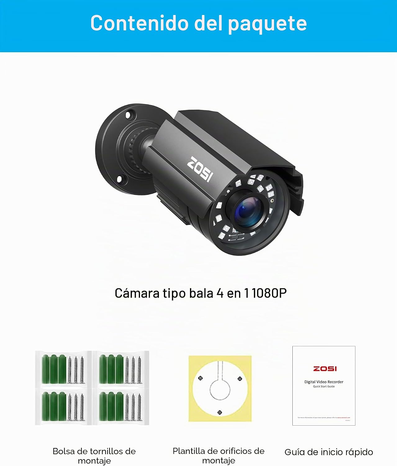 ZOSI - Sistema de cámaras de seguridad CCTV 1080P para exteriores e...