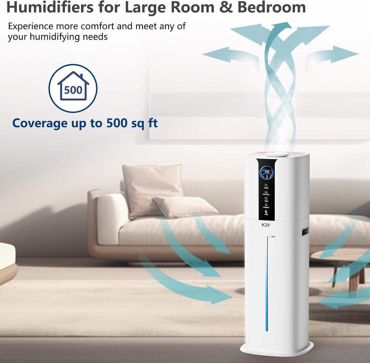 KZF Humidificadores de 9L para dormitorio grande, difusor de llenad...