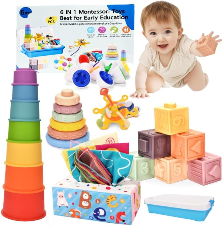 Juguetes para bebés de 6 a 12 meses, juguetes Montessori 6 en 1 par...