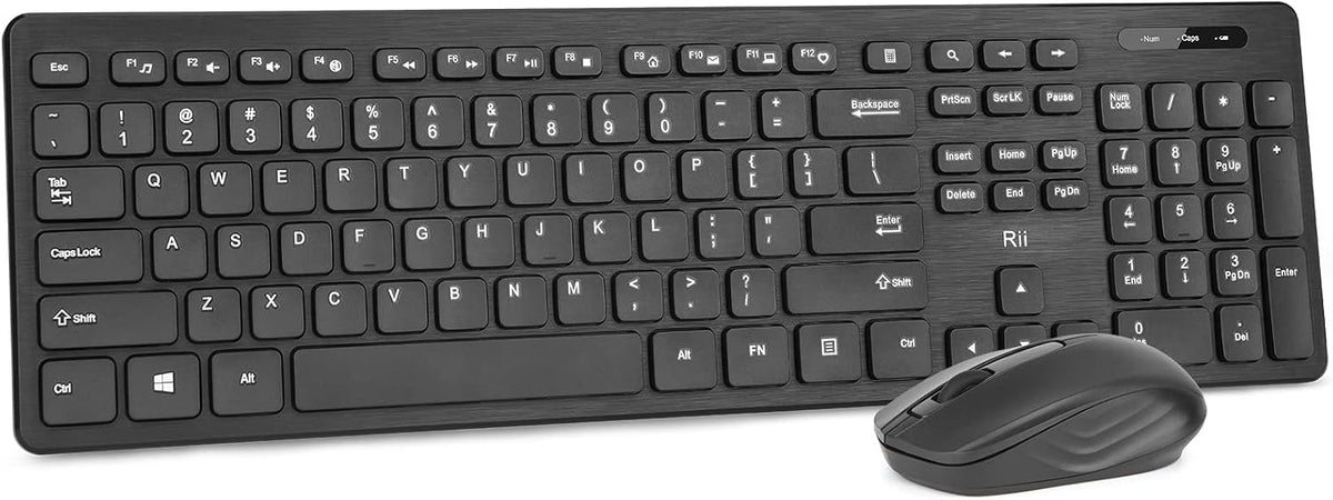 Rii Combo de teclado y mouse inalámbricos, juego de PC de oficina e...
