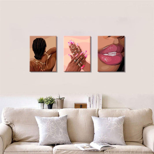 Juego de Arte de Pared Niña Negra Rosa 3 Piezas Arte de Pared Afric...