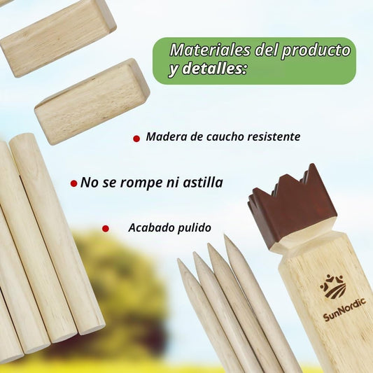 SunNordic Juego de jardín Kubb de madera de caucho con bolsa de tra...