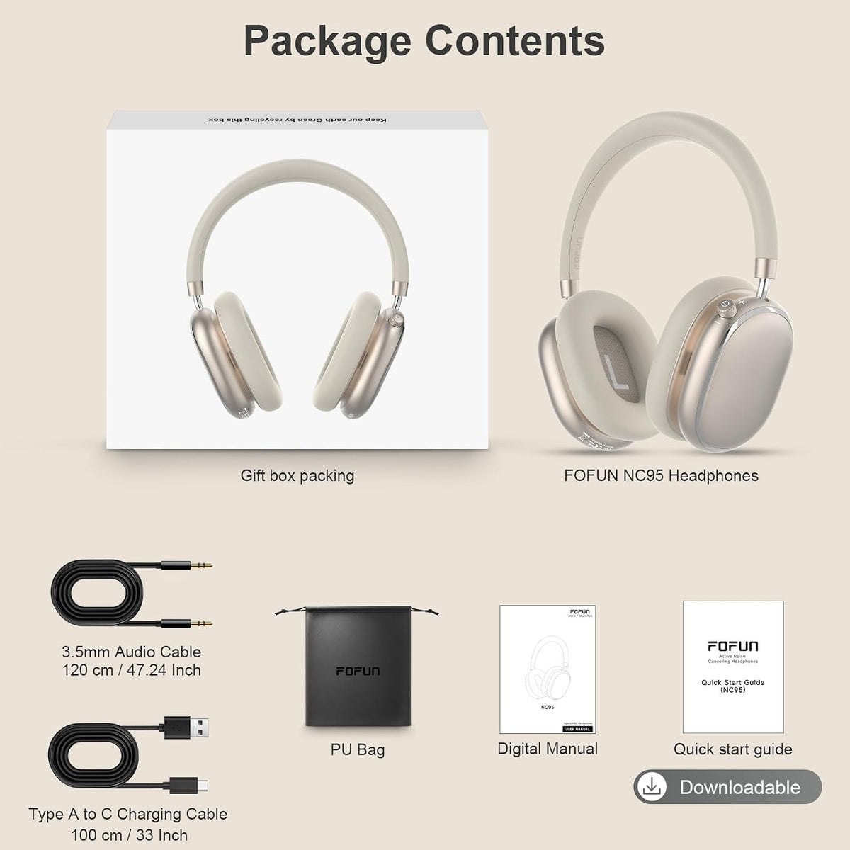 FOFUN NC95 - Auriculares híbridos con cancelación activa de ruido c...