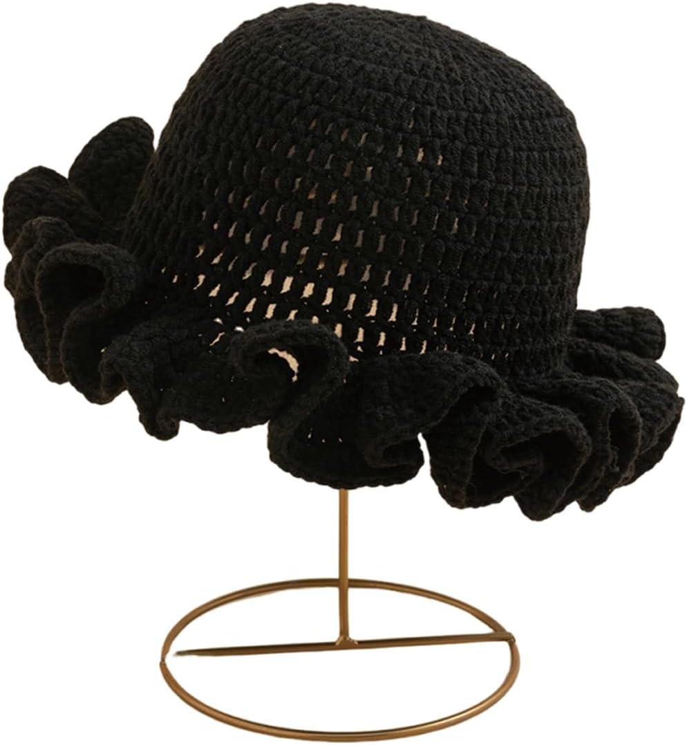 AMOFIA Gorro de punto para mujer, gorro de ganchillo con volantes,...