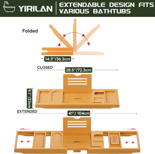 Yirilan Bandeja de baño de bambú, organizador de baño plegable de a...